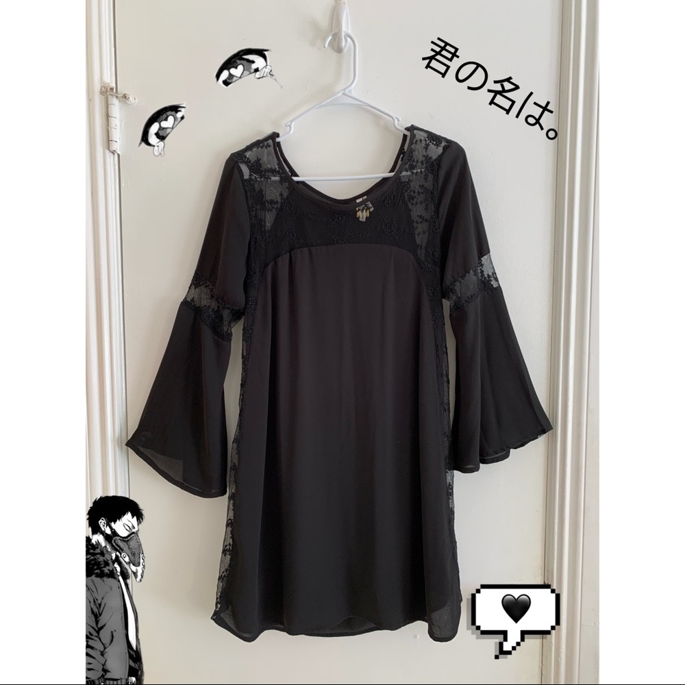 Black Bellbottom sleeve mesh dress